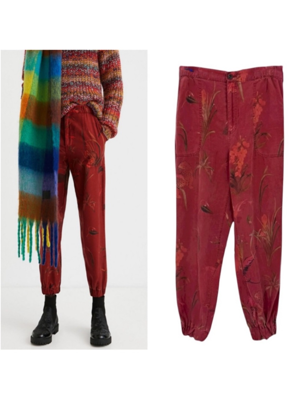 Desigual Camotiger Tencel Jogger Pants Red Size Medium